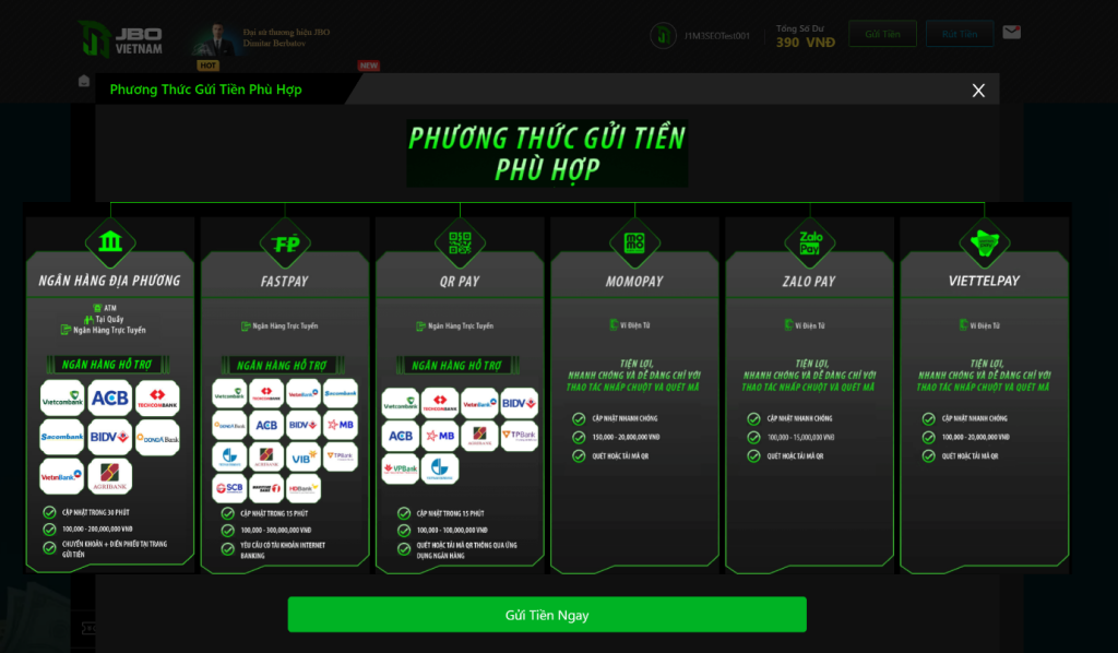 Phương thức nạp tiền vào tài khoản