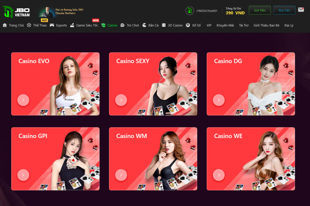 Các sảnh casino đa dạng tại JBO