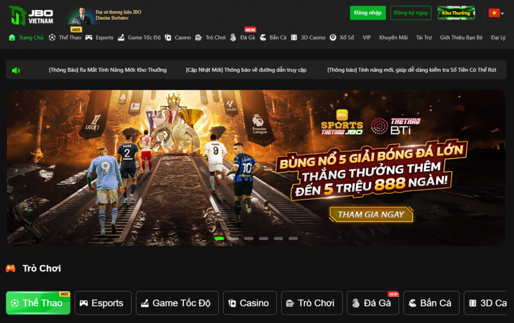 JBO đa dạng cược thể thao, casino và các trò chơi hấp dẫn khác