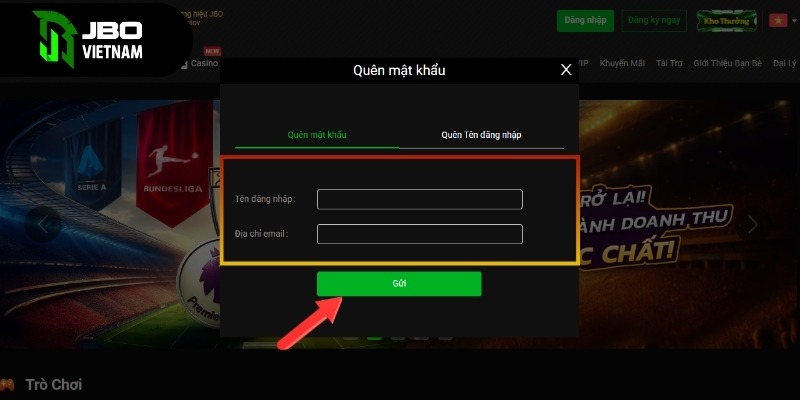 Nhập tên và địa chỉ email cần khôi phục mật khẩu