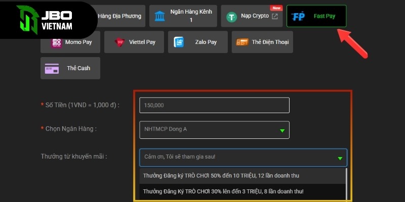 Nạp tiền JBO qua FastPay