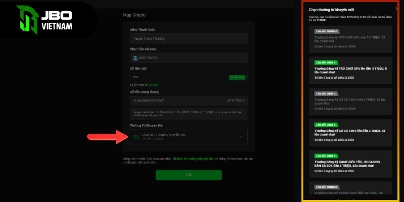 Bạn có thể chọn nhận khuyến mãi phù hợp ở bên phải màn hình sau khi nạp tiền