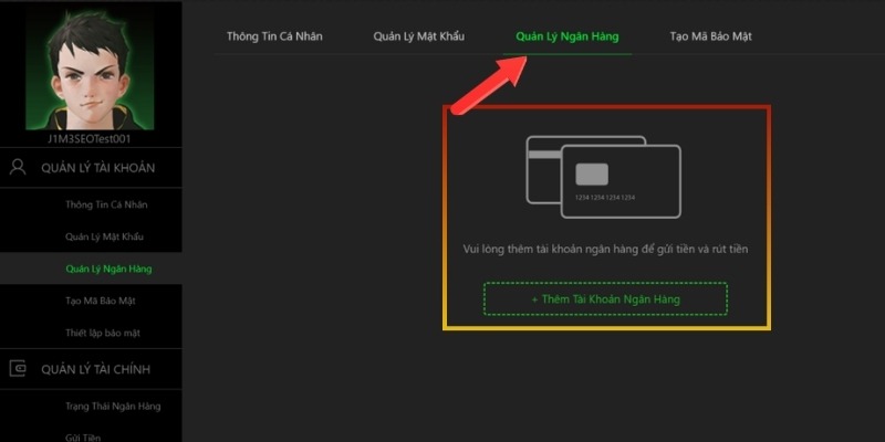 Nhập các thông tin chi tiết về tài khoản ngân hàng để gửi tiền và rút tiền