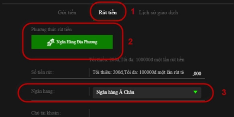 Nhấp vào mục rút tiền để thực hiện các bước tiếp theo cho việc rút tiền