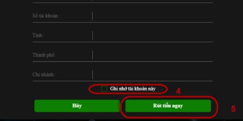 Sau khi điền đầy đủ thông tin tài khoản, chọn nút 'Rút tiền ngay'