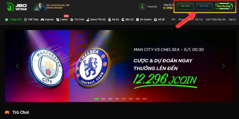 Nhấn vào nút phải trên màn hình để Đăng nhập tài khoản JBO