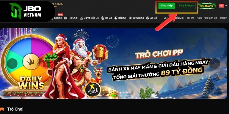 Nhấn nút “Đăng Ký Ngay” ở góc trên bên phải màn hình