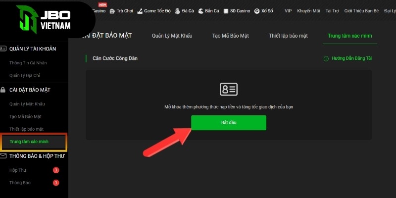 Gửi giấy tờ tại Trung tâm xác minh để đủ điều kiện nạp – rút tiền trên JBO