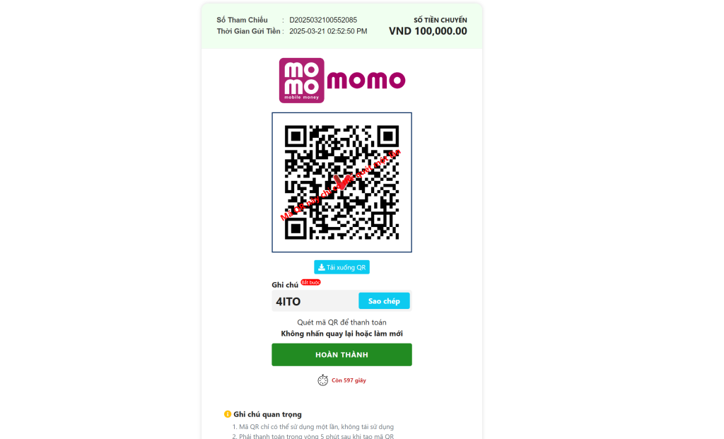 Nạp tiền thông qua Momo