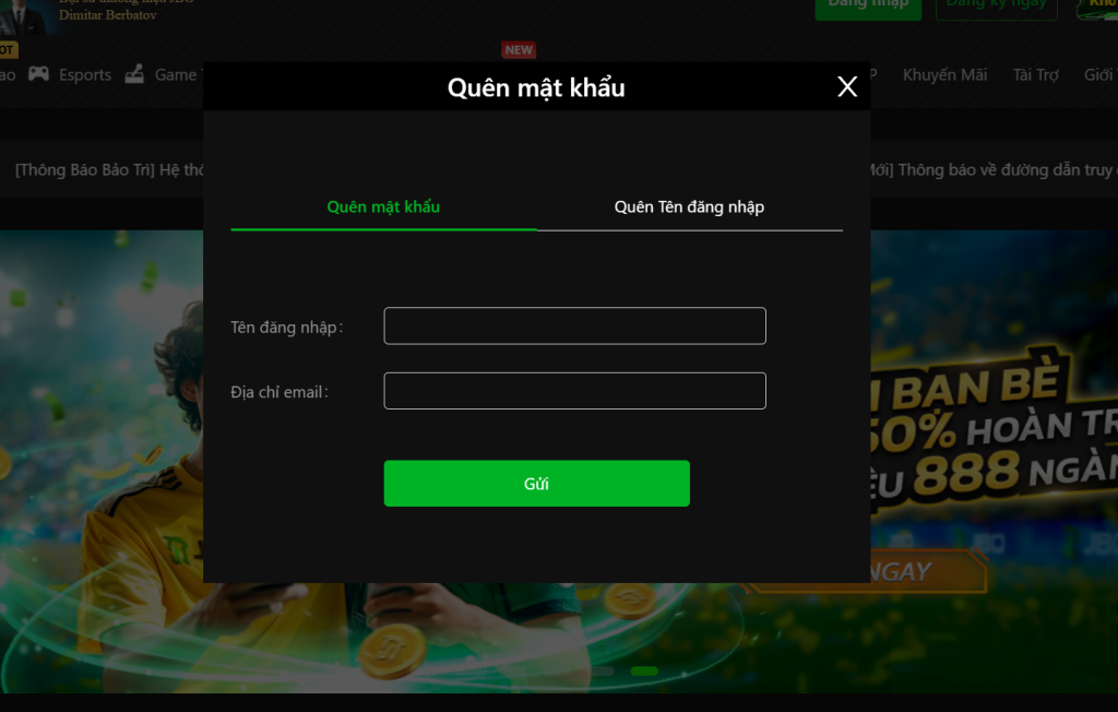 quên mật khẩu JBO