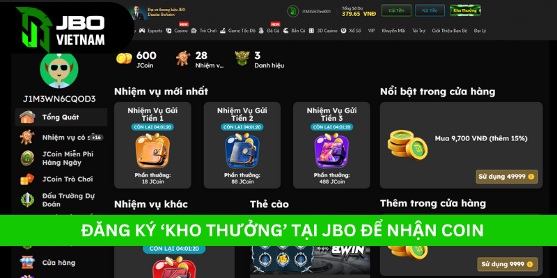 Chỉ cần đăng ký qua mục "Kho Thưởng", JCoin sẽ được tự động cộng vào tài khoản!