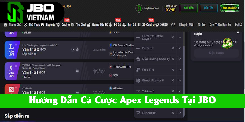 JBO hướng dẫn khách hàng tham gia game Esports Apex :Legend