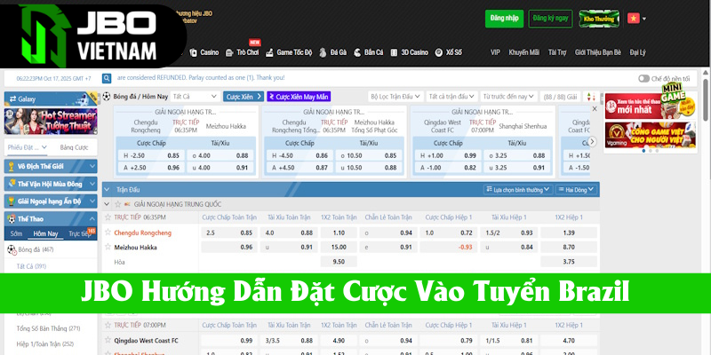 Hướng dẫn đặt cược cho Brazil tại JBO
