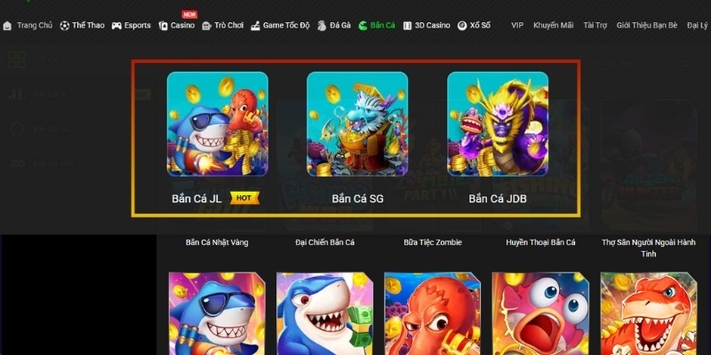 Sảnh bắn cá JBO quy tụ các nhà cung cấp uy tín như JILI, SG, JDB